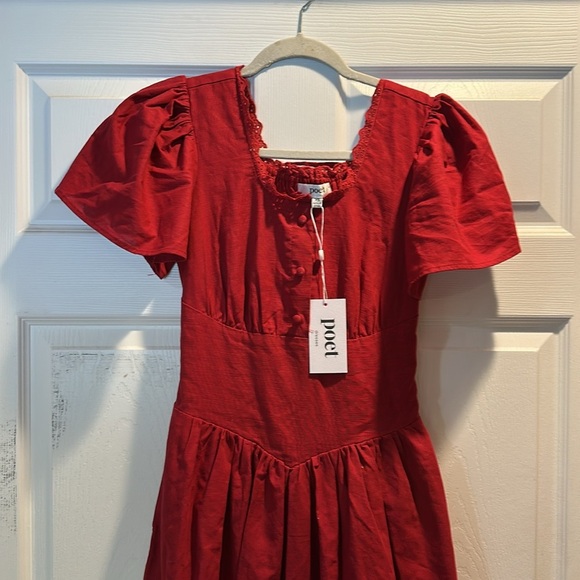 NWT! Poet Dresses Hymn Red Wine Merlot Linen Milkmaid Dress XS - Picture 3 of 10
